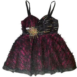 Juliet Girl’s Sleeveless Sexy Rhinestone Mini Dress size XL,Black Pink w Ribbon